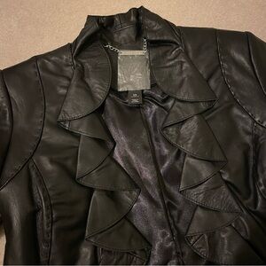 White House Black Market 100% leather ruffle jacket X-small NWOT